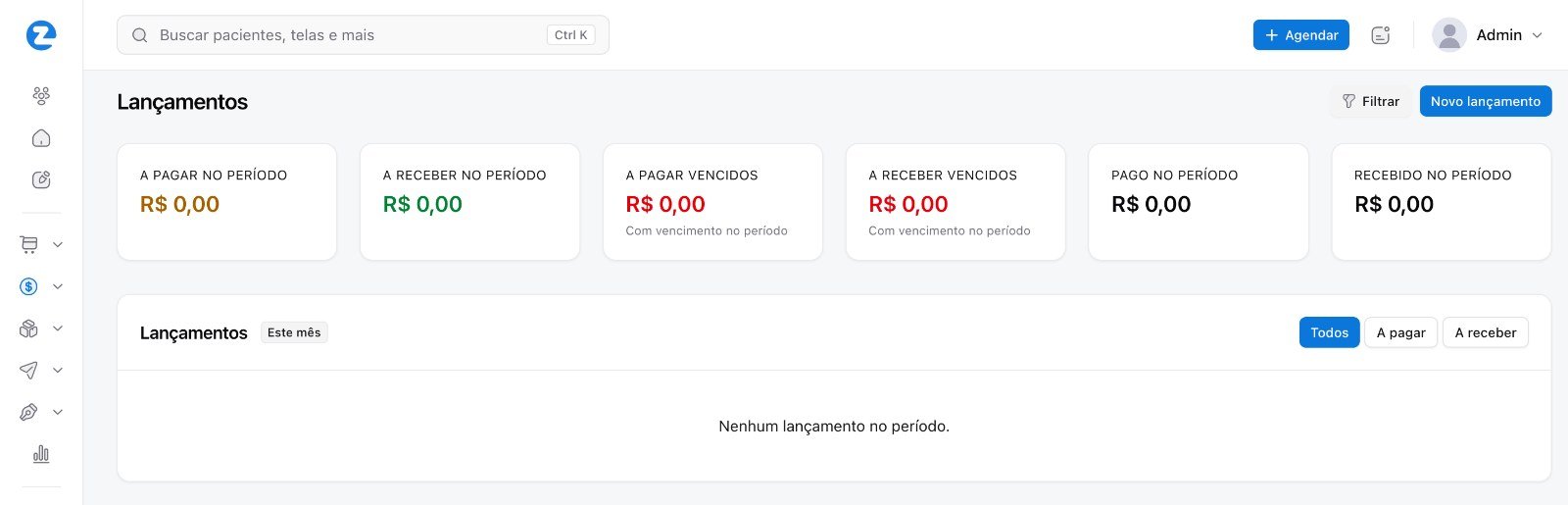 Lançamentos financeiros com valores a pagar, a receber e vencidos